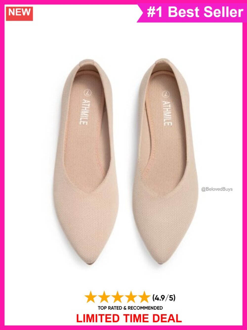 Women's Pointed Toe Knit Ballet Flats Comfortable Business Casual Shoes